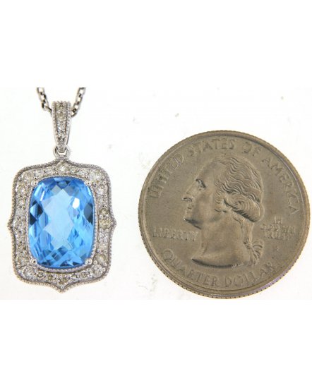 CUSHION SWISS BLUE TOPAZ DIAMOND PENDANT (TP2960)
