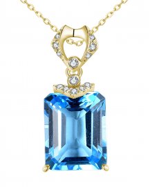 EMERALD CUT SWISS BLUE TOPAZ DIAMOND PENDANT (TP2964)
