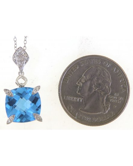 CUSHION SWISS BLUE TOPAZ DIAMOND PENDANT (TP3076)