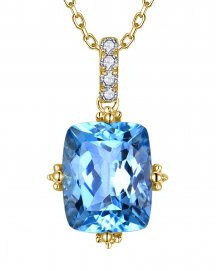 CUSHION SWISS BLUE TOPAZ DIAMOND PENDANT (TP3077E)