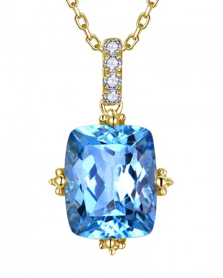 CUSHION SWISS BLUE TOPAZ DIAMOND PENDANT (TP3077E)