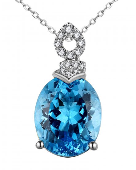 OVAL SWISS BLUE TOPAZ DIAMOND PENDANT (TP3078)