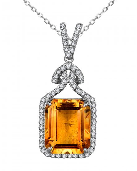 EMERALD CUT CITRINE DIAMOND PENDANT (TP3199)