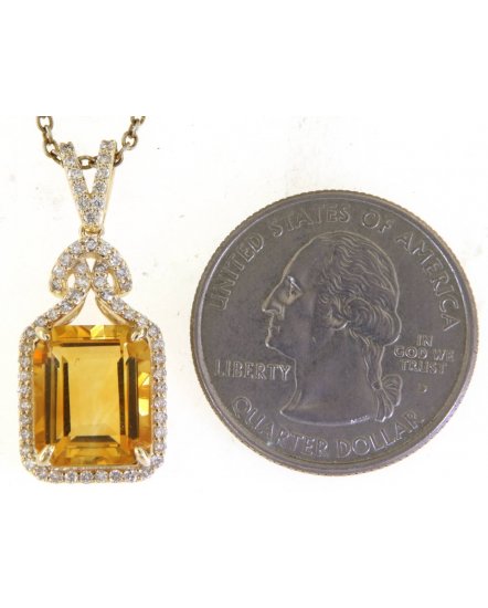 EMERALD CUT CITRINE DIAMOND PENDANT (TP3199)
