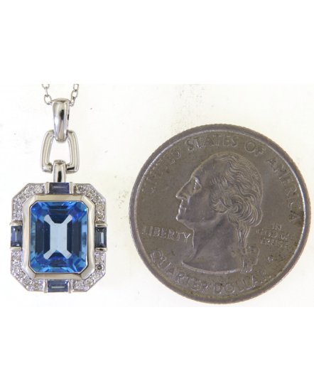 EMERALD CUT SWISS BLUE TOPAZ DIAMOND PENDANT (TP3201)