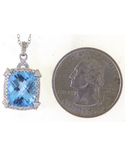 CUSHION SWISS BLUE TOPAZ DIAMOND PENDANT (TP3204)