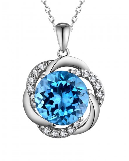 ROUND SWISS BLUE TOPAZ DIAMOND PENDANT (TP3240)