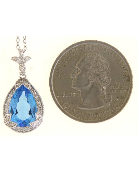 PEAR SWISS BLUE TOPAZ DIAMOND PENDANT (TP3307)