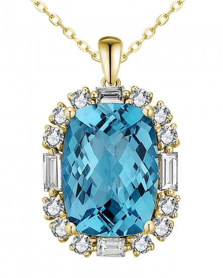 CUSHION SWISS BLUE TOPAZ DIAMOND PENDANT (TP3357)