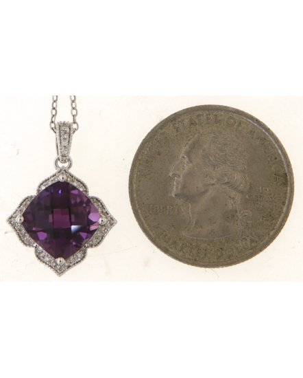 CUSHION AMETHYST DIAMOND PENDANT (TP3524)