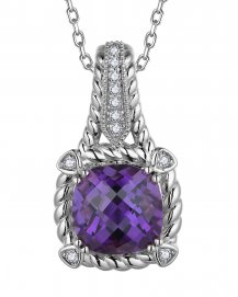 CUSHION AMETHYST DIAMOND PENDANT (TP3528)