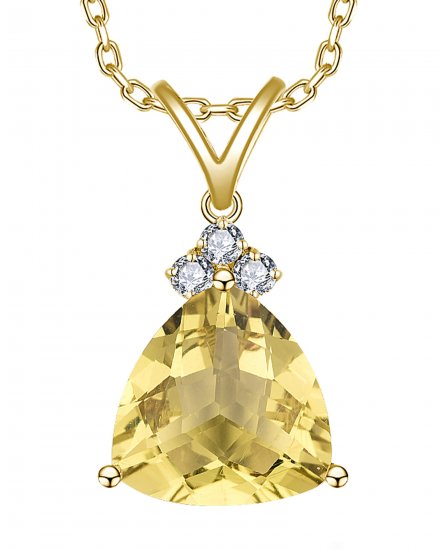 TRIANGLE LEMON QUARTZ DIAMOND PENDANT (TP3543)