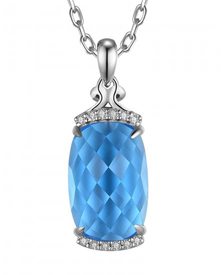 CUSHION SWISS BLUE TOPAZ DIAMOND PENDANT (TP3781)