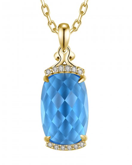 CUSHION SWISS BLUE TOPAZ DIAMOND PENDANT (TP3781)