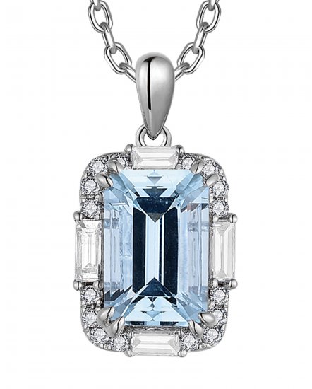 EMERALD CUT AQUAMARINE DIAMOND PENDANT (TP3784)