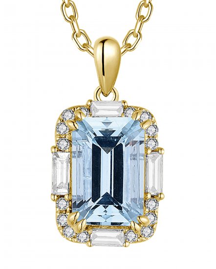 EMERALD CUT AQUAMARINE DIAMOND PENDANT (TP3784)