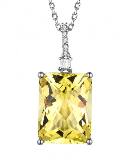 EMERALD CUT LEMON QUARTZ DIAMOND PENDANT (TP3795)