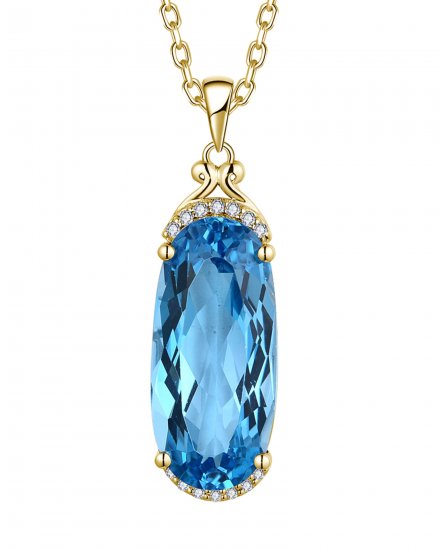 OVAL SWISS BLUE TOPAZ DIAMOND PENDANT (TP3817)
