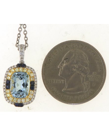 CUSHION AQUAMARINE DIAMOND PENDANT (TP3819)