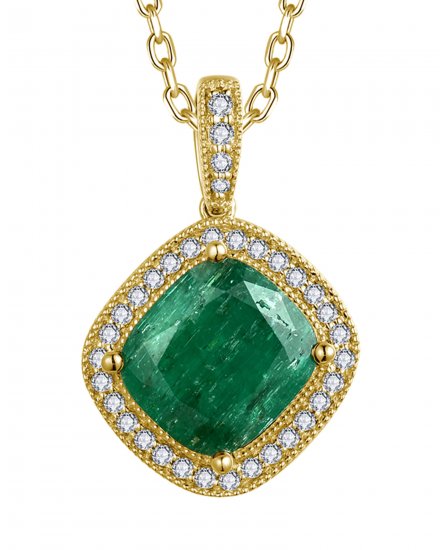 CUSHION EMERALD DIAMOND PENDANT (TP3834)