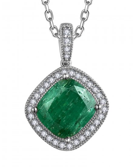 CUSHION EMERALD DIAMOND PENDANT (TP3834)