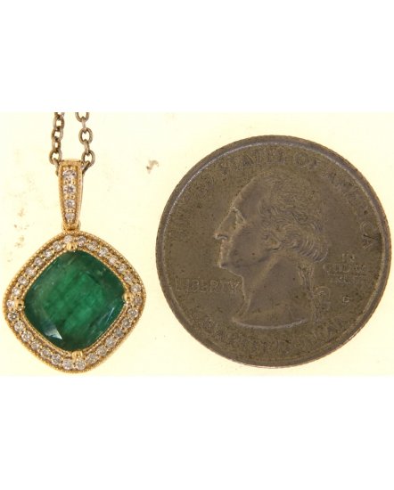 CUSHION EMERALD DIAMOND PENDANT (TP3834)