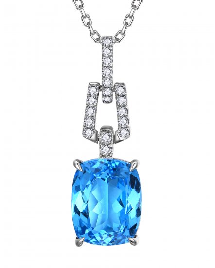 CUSHION SWISS BLUE TOPAZ DIAMOND PENDANT (TP4151)