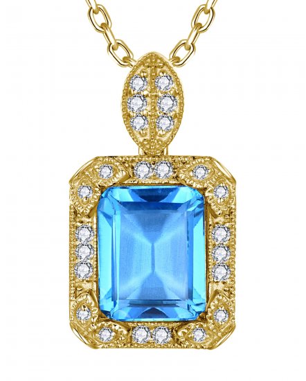 EMERALD CUT SWISS BLUE TOPAZ DIAMOND PENDANT (TP4155)