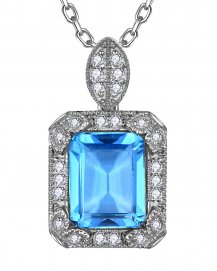 EMERALD CUT SWISS BLUE TOPAZ DIAMOND PENDANT (TP4155)