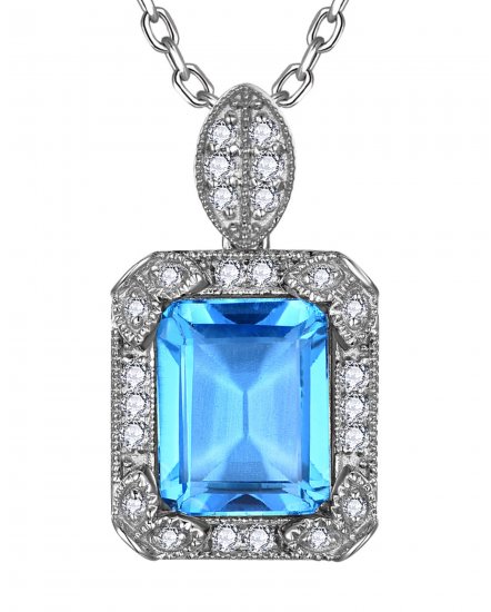 EMERALD CUT SWISS BLUE TOPAZ DIAMOND PENDANT (TP4155)