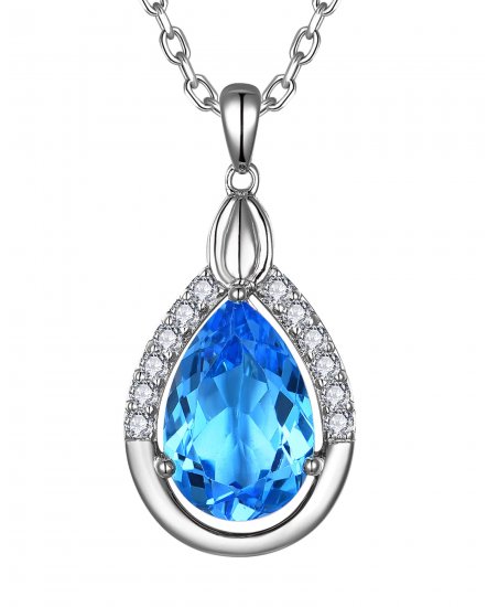 PEAR SWISS BLUE TOPAZ DIAMOND PENDANT (TP4159)