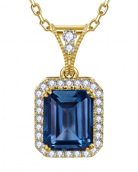 EMERALD CUT LONDON BLUE TOPAZ DIAMOND PENDANT (TP4163)