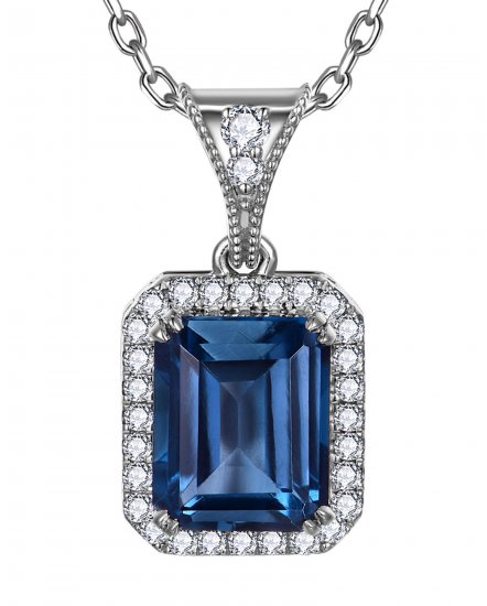 EMERALD CUT LONDON BLUE TOPAZ DIAMOND PENDANT (TP4163)