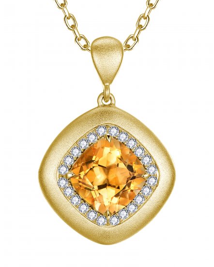 CUSHION SHAPE CITRINE DIAMOND PENDANT (TP4164)