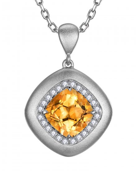 CUSHION SHAPE CITRINE DIAMOND PENDANT (TP4164)