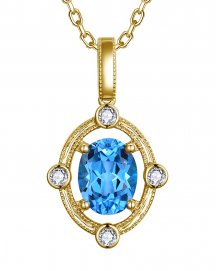 OVAL SWISS BLUE TOPAZ DIAMOND PENDANT (TP4169)