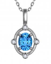 OVAL SWISS BLUE TOPAZ DIAMOND PENDANT (TP4169)