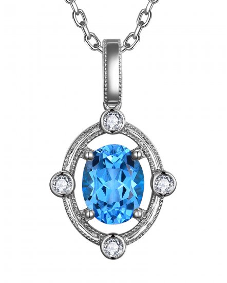 OVAL SWISS BLUE TOPAZ DIAMOND PENDANT (TP4169)