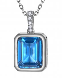 EMERALD CUT LONDON BLUE TOPAZ DIAMOND PENDANT (TP4173)