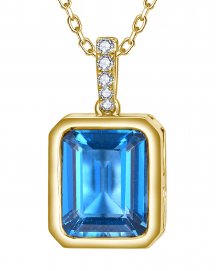 EMERALD CUT LONDON BLUE TOPAZ DIAMOND PENDANT (TP4173)