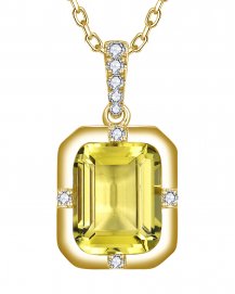 EMERALD CUT LEMON QUARTZ DIAMOND PENDANT (TP4181)