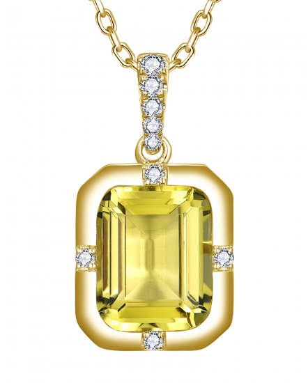 EMERALD CUT LEMON QUARTZ DIAMOND PENDANT (TP4181)