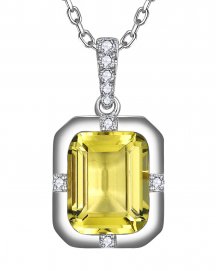 EMERALD CUT LEMON QUARTZ DIAMOND PENDANT (TP4181)