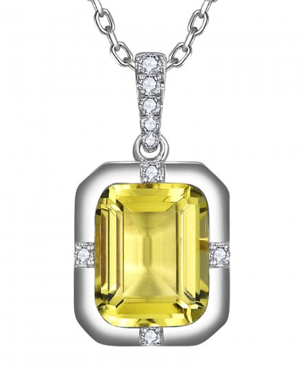EMERALD CUT LEMON QUARTZ DIAMOND PENDANT (TP4181)