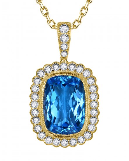 CUSHION SWISS BLUE TOPAZ DIAMOND PENDANT (TP4337)