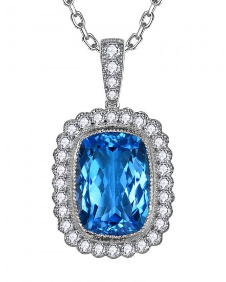 CUSHION SWISS BLUE TOPAZ DIAMOND PENDANT (TP4337)