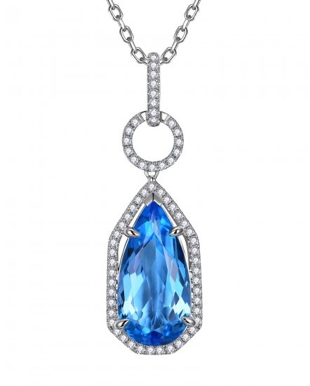 PEAR SWISS BLUE TOPAZ DIAMOND PENDANT (TP4344)