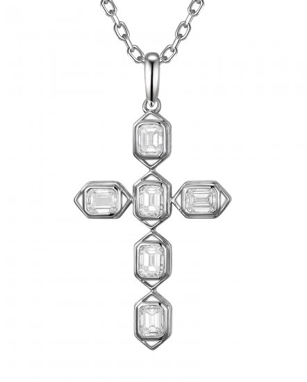CROSS EMERALD CUT DIAMOND PENDANT (TP4353)