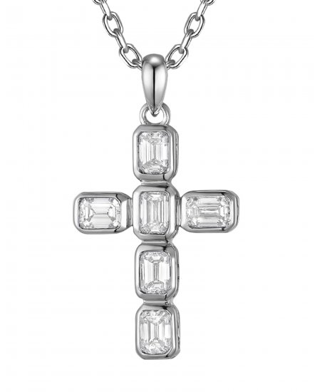 CROSS EMERALD CUT DIAMOND PENDANT (TP4358)
