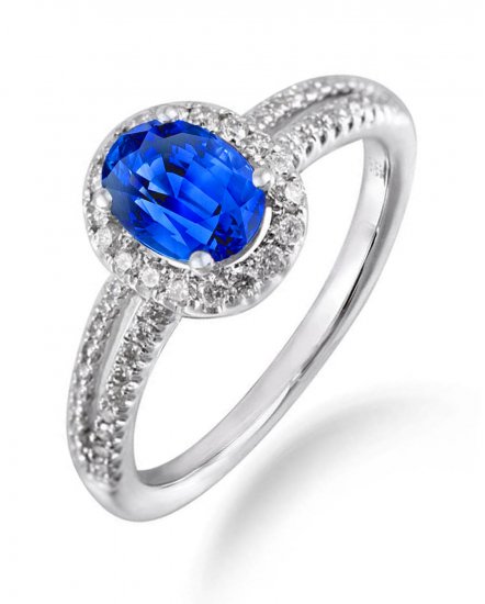 OVAL SAPPHIRE DIAMOND RING (TR1477)